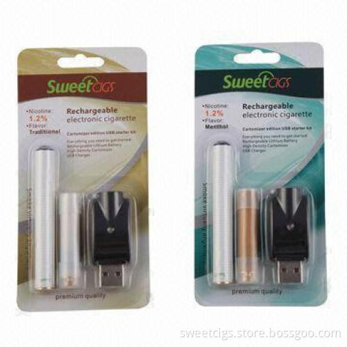 Rechargeable Electronic Cigarettes with USB Charger, Traditional or Menthol Cartridge Refills